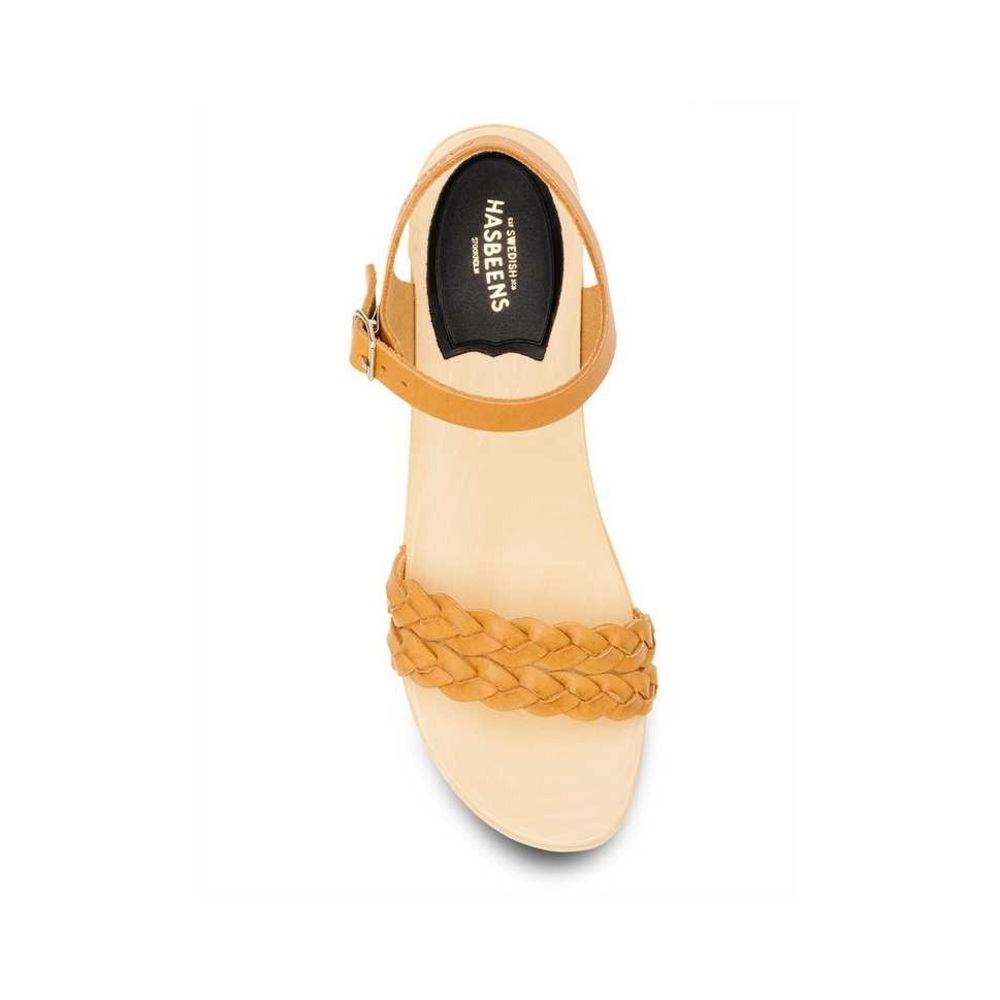 $350 NEW Swedish Hasbeens Tanja Brown Low Wood Leather Sandals Womens US 6 - Picture 9 of 9